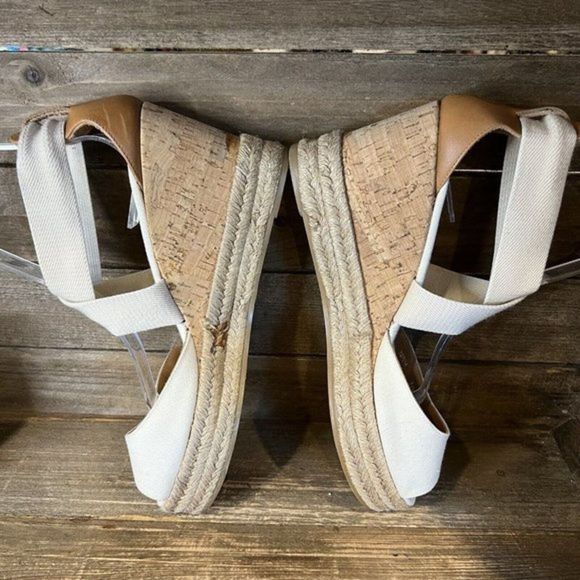 Womens Tory Burch Espadrille Ivory Canvas Wedge Heels Size 10.5 M GUC - Picture 4 of 6